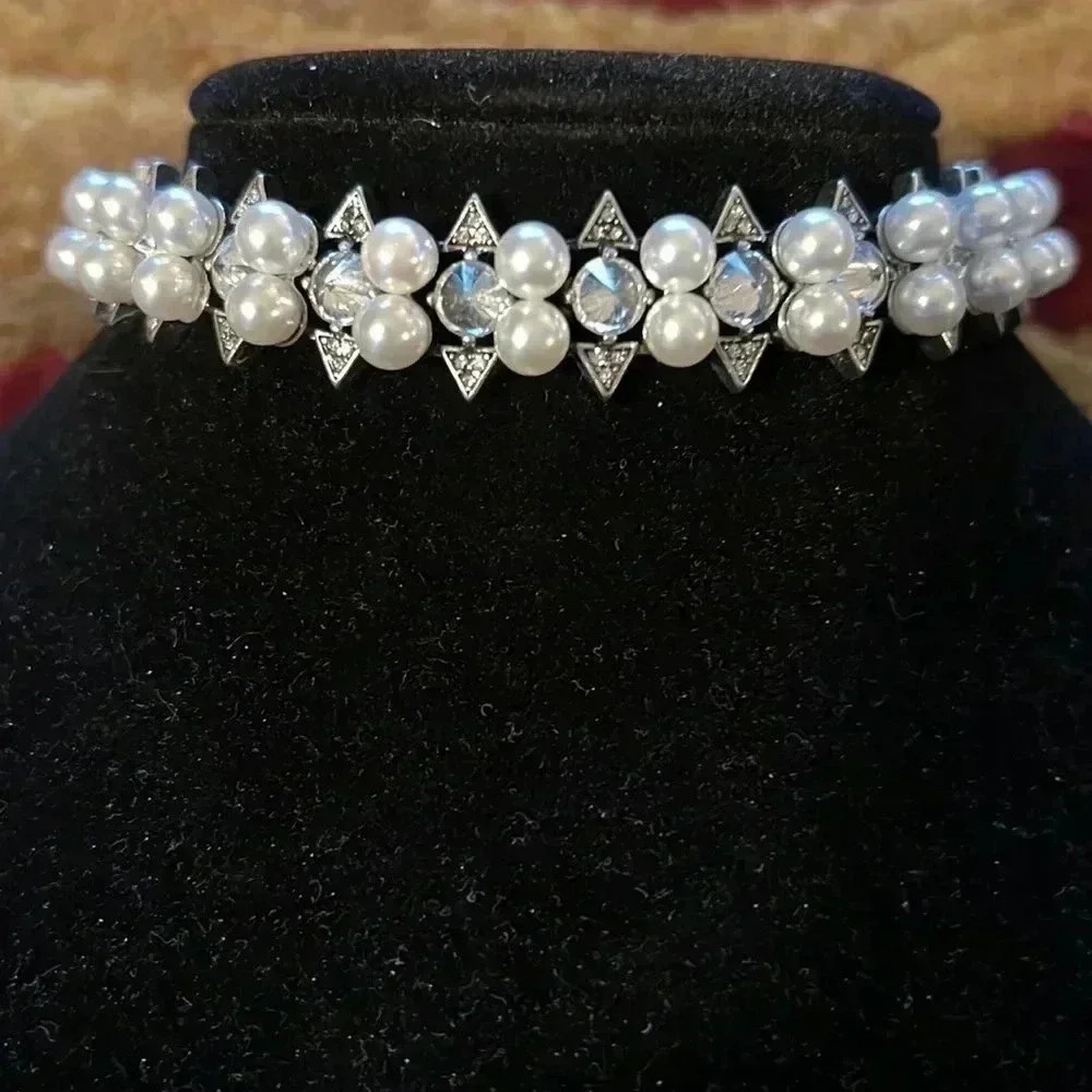 The Bassett Jewelry Co Women’s Vintage Faux Pearl Diamond Bracelet